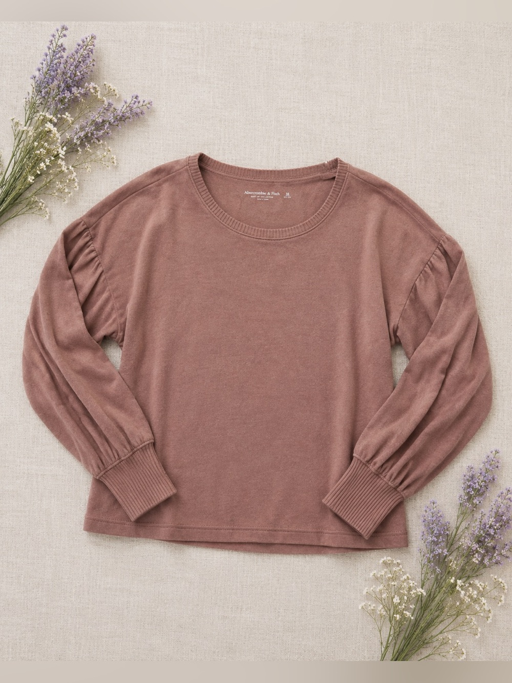 Abercrombie & Fitch Soft Cozy  Top Mauve Pink Balloon Sleeve Casual Basic Medium